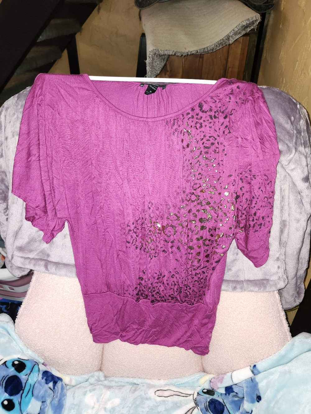 Bwear Fuchsia Short-Sleeve Top with Leopard Gold Foil Accent